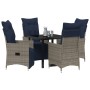 Juego de Comedor de Jardín de 5 Piezas con Cojines Gris de Ratán, Mesa de Jardín  Negra 80x80x73 cm de Vidrio Templado | Foro24.es | Tu tienda online para hogar, jardín y más Foro24.es