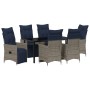 Conjunto de Comedor de Jardín  de 7 Piezas con Cojines Ratán Poli Gris, Mesa de Jardín  Negra 160x80x73 cm Vidrio Templado | Foro24.es | Tu tienda online para hogar, jardín y más Foro24.es
