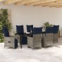 Set de Comedor de Jardín de 7 Piezas con Cojines Ratán Poliéster Gris, Mesa de Jardín  Negra 200x80x73 cm Cristal Templado | Foro24.es | Tu tienda online para hogar, jardín y más Foro24.es