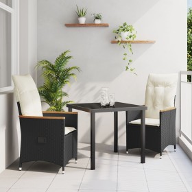 Conjunto de Comedor de Jardín de 3 Piezas con Cojines de Ratán Poliéster Negro by , Garden chairs - Ref: Foro24-3379604, Pric...