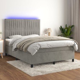 Cama box spring colchón y LED terciopelo gris claro 140x200 cm Cama box spring colchón y LED terciopelo gris claro 140x200 cm