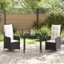 Set de Comedor de Jardín de 3 Piezas con Cojines Negros de Poliratán | Foro24.es | Tu tienda online para hogar, jardín y más Foro24.es