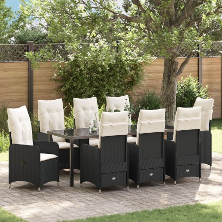 Set de Comedor de Jardín de 9 Piezas con Cojines Negras de Poliratán | Foro24.es | Tu tienda online para hogar, jardín y más Foro24.es