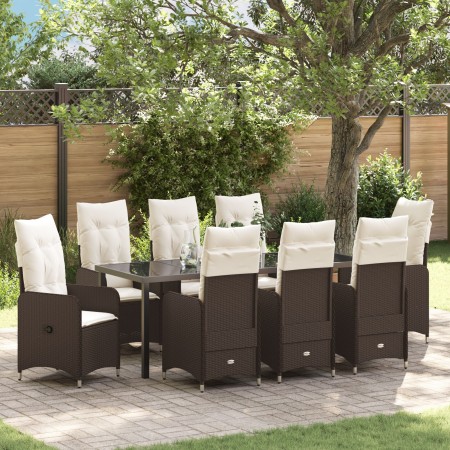 Set de comedor de jardín de 9 piezas con cojines marrón poliratán by , Garden chairs - Ref: Foro24-3379645, Price: 1,00 €, Di...