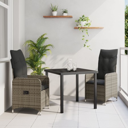 Conjunto de Comedor de Jardín de 3 Piezas con Cojines Gris Poliratán by , Garden chairs - Ref: Foro24-3379646, Price: 321,92 ...