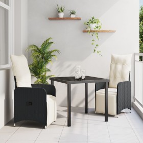 Set de Comedor de Jardín de 3 Piezas con Cojines de Poliratán Negro by , Garden chairs - Ref: Foro24-3379660, Price: 333,16 €...