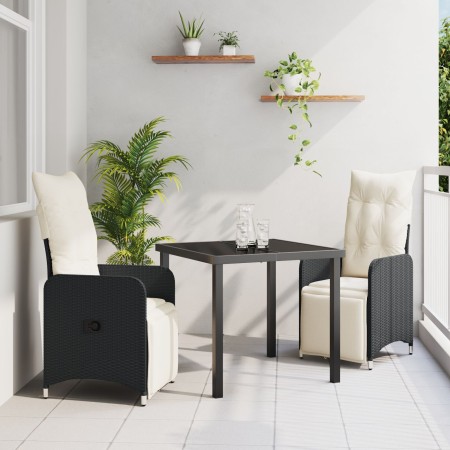 Set de Comedor de Jardín de 3 Piezas con Cojines de Poliratán Negro by , Garden chairs - Ref: Foro24-3379660, Price: 333,16 €...
