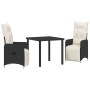 Set de Comedor de Jardín de 3 Piezas con Cojines de Poliratán Negro by , Garden chairs - Ref: Foro24-3379660, Price: 333,16 €...