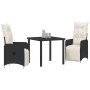 Set de Comedor de Jardín de 3 Piezas con Cojines de Poliratán Negro by , Garden chairs - Ref: Foro24-3379660, Price: 333,16 €...
