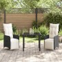 Set de Comedor de Jardín de 3 Piezas con Cojines de Poliratán Negro by , Garden chairs - Ref: Foro24-3379660, Price: 333,16 €...