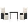 Set de Comedor de Jardín de 3 Piezas con Cojines de Poliratán Negro by , Garden chairs - Ref: Foro24-3379660, Price: 333,16 €...