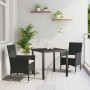 Conjunto de Comedor de Jardín de 7 Piezas con Cojines Ratan Negro Poly, Mesa de Jardín Negra 200x80x73 cm Vidrio Templado by ...