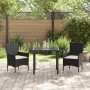Juego de Comedor de Jardín de 5 Piezas con Cojines de Poliratán Negro, Mesa de Jardín Negra 160x80x73 cm con Vidrio Templado ...