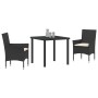Set de Comedor de Jardín de 5 Piezas con Cojines de Ratán Poligrey, Mesa de Jardín Negra 160x80x73 cm de Vidrio Templado by ,...