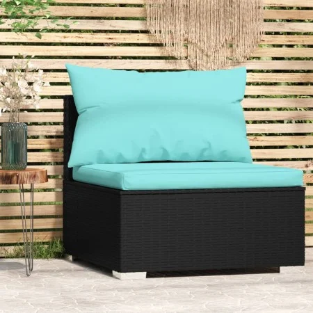 Sofá central para jardín con cojines ratán sintético negro by vidaXL, Modular outdoor sofas - Ref: Foro24-317537, Price: 81,9...