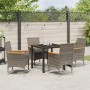 Juego de Comedor de Jardín de 5 Piezas con Cojines de Poliratán Gris, Mesa de Jardín Negra 80x80x73 cm de Cristal Templado vo...