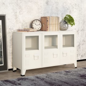 Aparador industrial de metal y vidrio blanco 105x35x62 cm de vidaXL, Aparadores - Ref: Foro24-339609, Precio: 105,83 €, Descu...