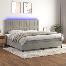 Cama box spring colchón y LED terciopelo gris claro 200x200 cm Cama box spring colchón y LED terciopelo gris claro 200x200 cm