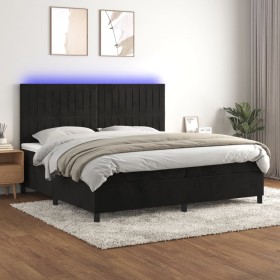 Cama box spring colchón y LED terciopelo negro 200x200 cm Cama box spring colchón y LED terciopelo negro 200x200 cm