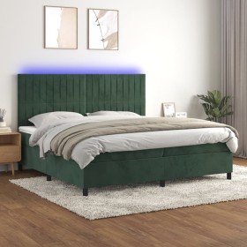 Cama box spring colchón y LED terciopelo verde oscuro 200x200cm Cama box spring colchón y LED terciopelo verde oscuro 200x200cm