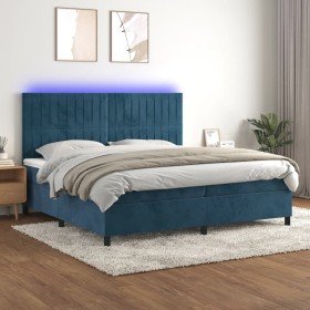 Cama box spring colchón y LED terciopelo azul oscuro 200x200 cm Cama box spring colchón y LED terciopelo azul oscuro 200x200 cm