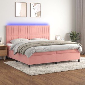Cama box spring colchón y LED terciopelo rosa 200x200 cm Cama box spring colchón y LED terciopelo rosa 200x200 cm