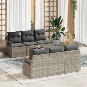 Conjunto de sofá de jardín 7 pcs Gris claro 55 x 55 x 37 cm