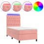 Cama box spring colchón y LED terciopelo rosa 80x200 cm