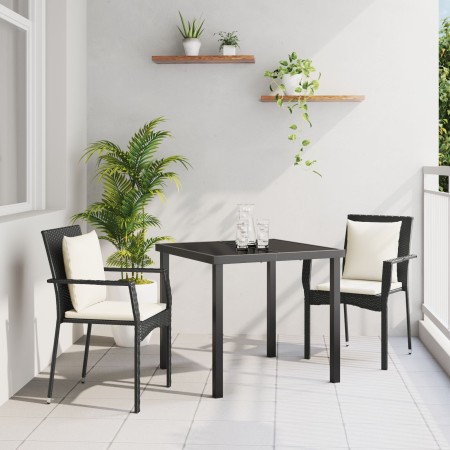 Set de Comedor de Jardín de 3 Piezas con Cojines Negro Poliratán | Foro24.es | Tu tienda online para hogar, jardín y más Foro24.es