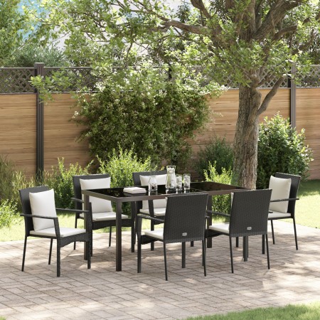 Juego de Comedor de Jardín de 7 Piezas con Cojines Negro Poliratán de , Conjuntos de jardín - Ref: Foro24-3380075, Precio: 47...