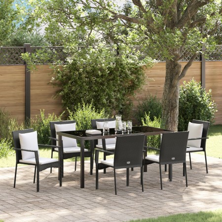 Juego de Comedor de Jardín de 7 Piezas con Cojines Negros de Poliratán by , Garden sets - Ref: Foro24-3380076, Price: 508,76 ...