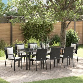 Set de Comedor de Jardín de 9 Piezas con Cojines Negro Poliratán by , Garden sets - Ref: Foro24-3380077, Price: 703,57 €, Dis...