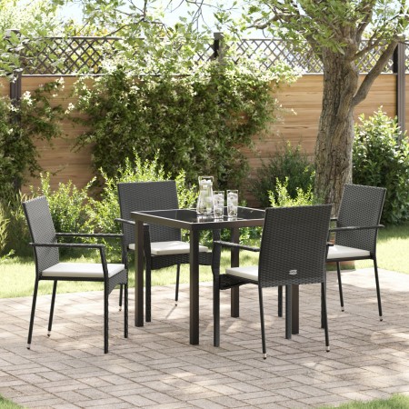 Juego de Comedor de Jardín de 5 Piezas con Cojines Negro Poliratán | Foro24.es | Tu tienda online para hogar, jardín y más Foro24.es
