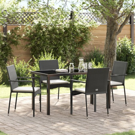 Juego de Comedor de Jardín de 5 Piezas con Cojines Negro Poliratán von , Gartensets - Ref: Foro24-3380080, Preis: 339,16 €, R...
