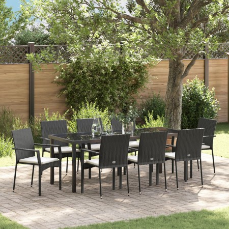 Juego de Comedor de Jardín de 9 Piezas con Cojines Negro Poliratán | Foro24.es | Tu tienda online para hogar, jardín y más Foro24.es