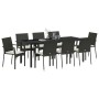 Juego de Comedor de Jardín de 9 Piezas con Cojines Negro