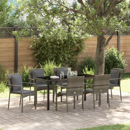 Conjunto de Comedor de Jardín de 7 piezas con Cojines Gris Poliratán by , Garden sets - Ref: Foro24-3380089, Price: 475,34 €,...