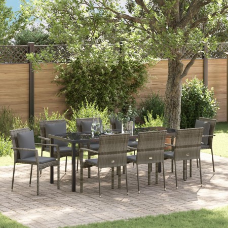 Juego de Comedor de Jardín de 9 Piezas con Cojines Gris Poliratán | Foro24.es | Tu tienda online para hogar, jardín y más Foro24.es