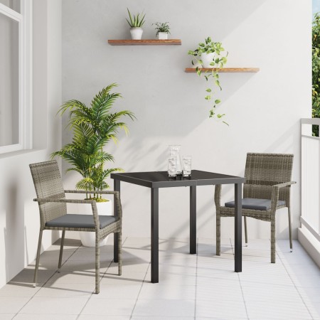 Juego de Comedor de Jardín de 3 Piezas con Cojines Gris Poliratán | Foro24.es | Tu tienda online para hogar, jardín y más Foro24.es