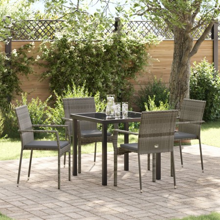 Conjunto de Comedor de Jardín 5 Piezas con Cojines Gris Poliratán | Foro24.es | Tu tienda online para hogar, jardín y más Foro24.es