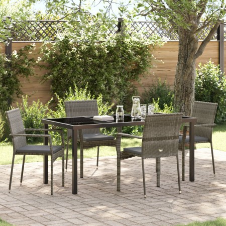 Conjunto de Comedor de Jardín de 5 Piezas con Cojines en Gris Poliratán von , Gartensets - Ref: Foro24-3380095, Preis: 354,19...