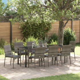 Juego de Comedor de Jardín de 9 Piezas con Cojines Gris