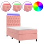 Cama box spring colchón y LED terciopelo rosa 90x190 cm