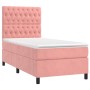 Cama box spring colchón y LED terciopelo rosa 90x190 cm