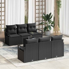 Conjunto de sofá de jardín 7 pcs Negro 55 x 55 x 37 cm