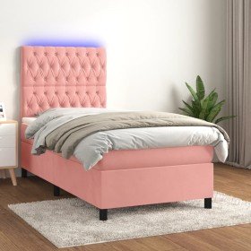 Cama box spring colchón y LED terciopelo rosa 100x200 cm Cama box spring colchón y LED terciopelo rosa 100x200 cm
