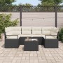 Conjunto de sofá de jardín 7 pcs Negro y crema 55 x 55 x 37 cm