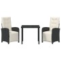 Juego de Comedor de Jardín de 7 Piezas con Cojines Beige de Ratán, Mesa de Jardín Negra 160x80x73 cm de Vidrio Templado by , ...