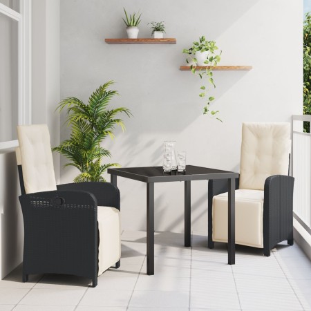 Conjunto de Comedor  de 9 Piezas con Cojines Beige de Poliratán, Mesa de Jardín  Negra 200x80x73 cm de Cristal Templado | Foro24.es | Tu tienda online para hogar, jardín y más Foro24.es