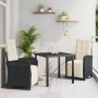 Conjunto de Comedor  de 9 Piezas con Cojines Beige de Poliratán, Mesa de Jardín  Negra 200x80x73 cm de Cristal Templado | Foro24.es | Tu tienda online para hogar, jardín y más Foro24.es